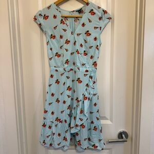 J. Crew Mercantile breezy Light Blue wrap-look dress red roses valentines sz 00